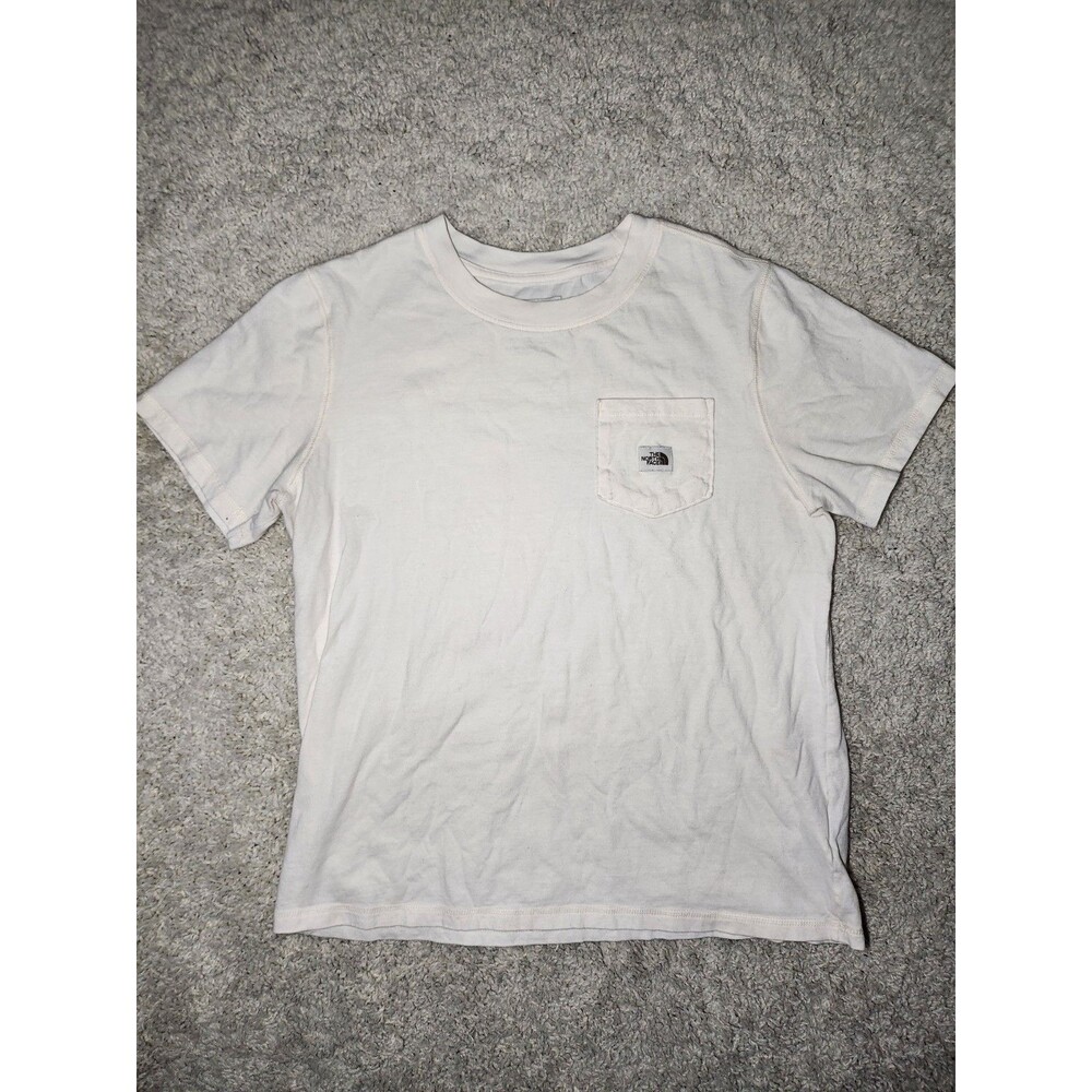 The North Face Shirt Kids Large Beige Short Sleeve Crew Neck Badge Logo Pocket